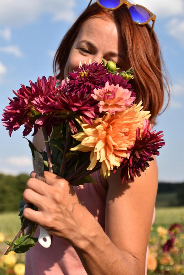 It´s me, Selfie, Dahlienstrauß, Herbstfarben, Blumenstrauß