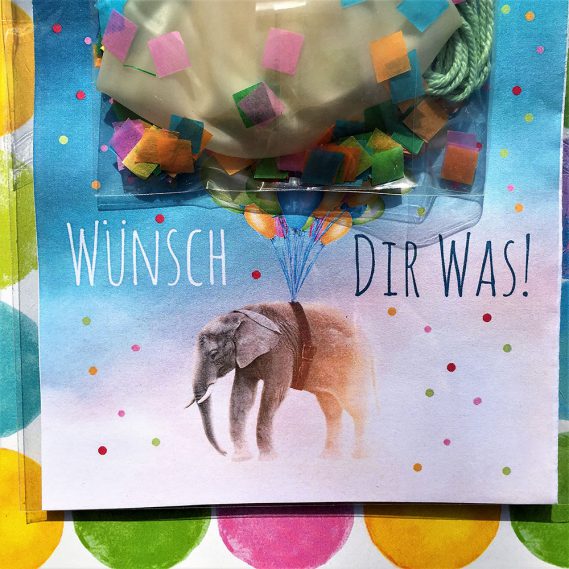 Wunderle, kleine Geschenke, Postkarte, Wünsch dir was, Luftballon, Konfetti, Wunscherfüller, Gefertigt in Werkstätten für behinderte Menschen, warmherzige Mitbringsel