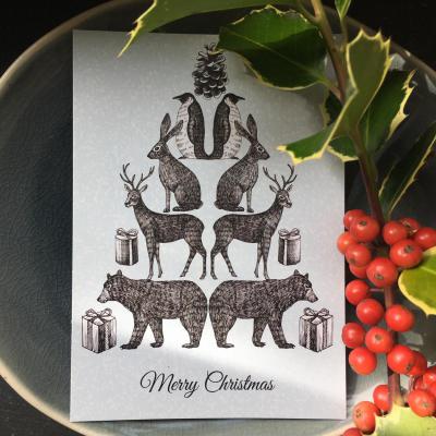 Postkarte, Wunderle, Merry Christmas, Tierpyramide, warmherzige Kleinigkeiten, Weihnachten, Advent