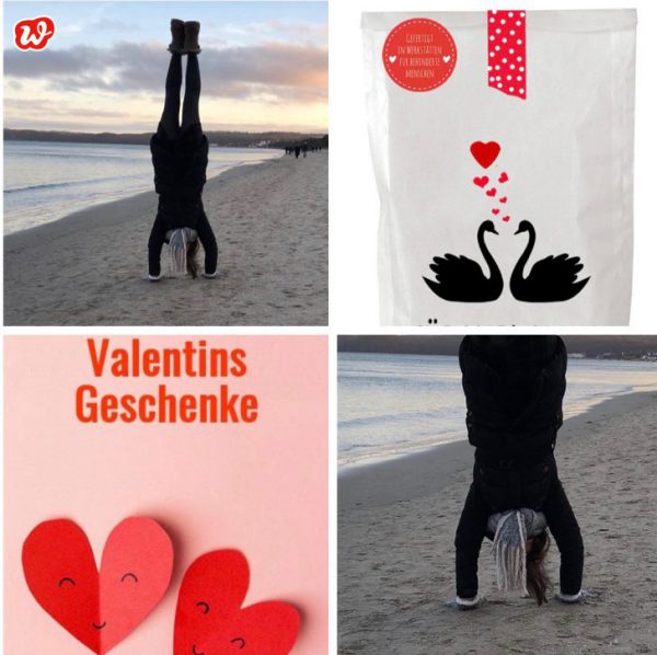 Wunderle Collage Valentinsgeschenke und Wundertüte Für Verliebte mit Handstand am Wasser