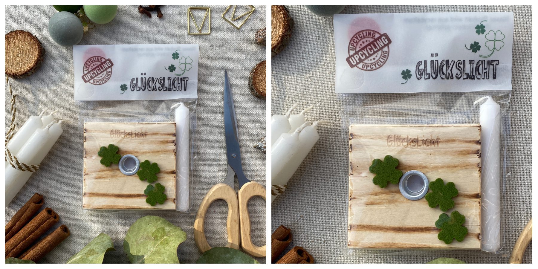 2er Kollage Glückslicht in Flatlay Manier