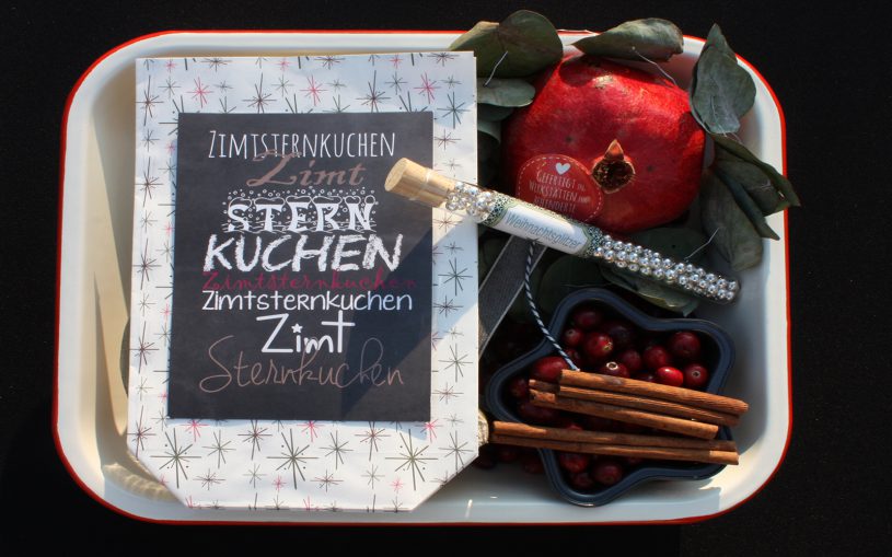 Wunderle Zimtsternkuchen, Postkarte Rezept, Weihnachtsglitzer, Sternenbackform