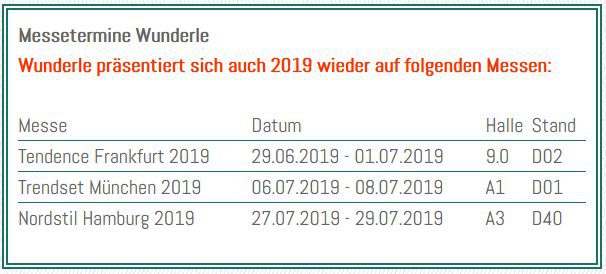 Wunderle Messetermine Sommer 2019