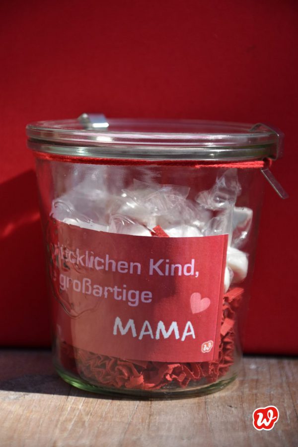 Wunderle, Für Mama, Weckglas, herzbonbons, geschenk, Geschenkideen, gefertigt in Werkstätten für Menschen mit Behinderung 