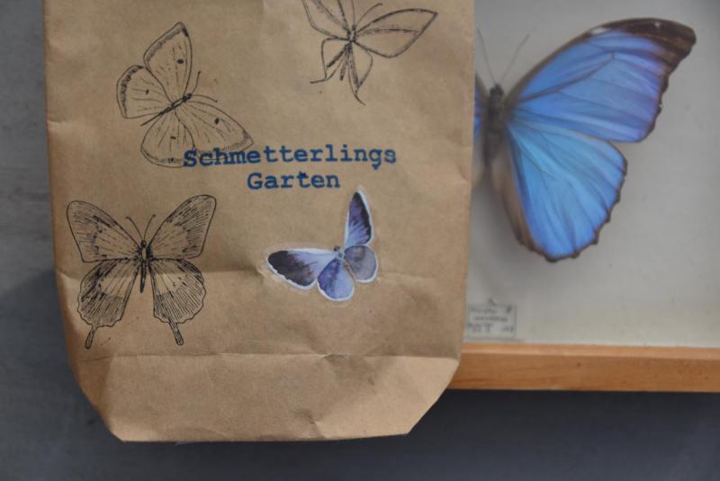 Wunderle, Schmetterlingsgarten, Wundertüte, Packpapiertüte, Frühling, Schmetterling, Ostern, bestempelt und beklebt