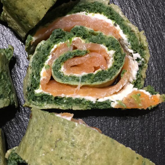 Lachs-Spinatrollenscheibe Draufsicht, Lecker, Silvesterbuffet, Buffetmitbringsel, schnell gemacht, Rezept