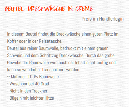 Wunderle Text Baumwollbeutel, Auszug Online Shop, Beschreibung Baumwollbeutel, Details