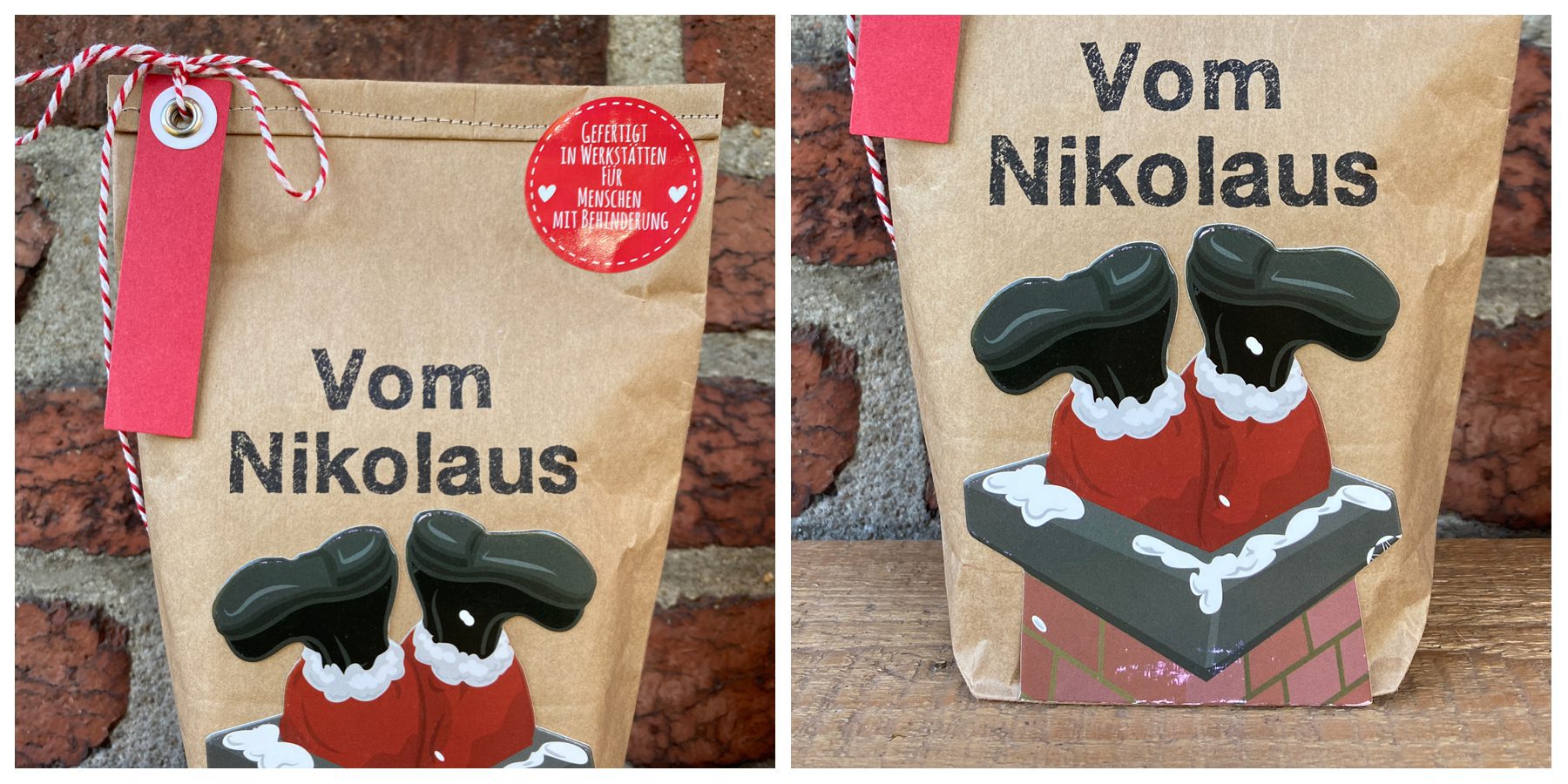 2er Kollage Wundertüte Vom Nikolaus vor roter Steinwand