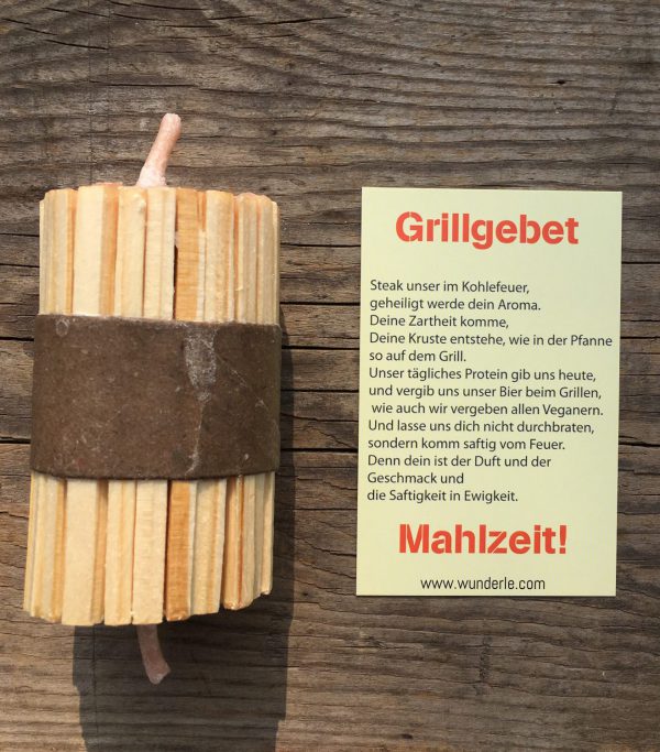 Wunderledetail, Grillgebet, Grillkönig, Anzünder, gefertigt in Werkstätten für Menschen mit Behinderung, Geschenk, Mitbringsel