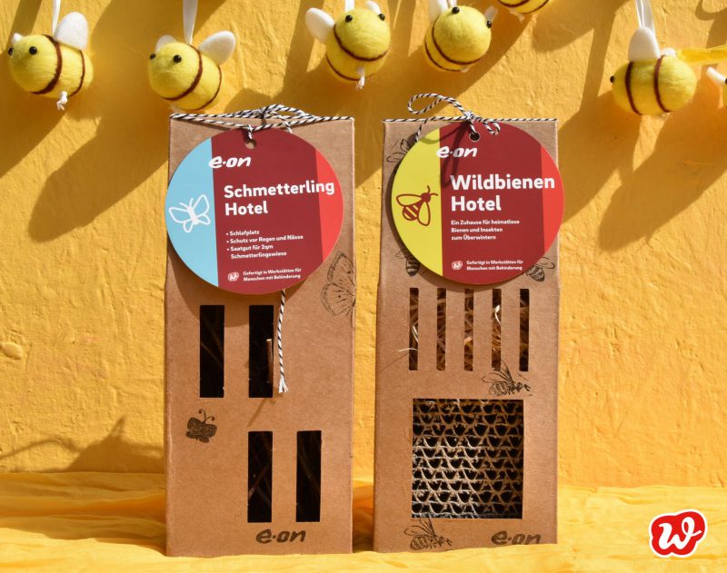 Eon, Bienen- und Schmetterlinghotel, Insektenrettung, individualisiertes Werbegeschenk, was eigenes, Giveaway, Verantwortungdbewusstsein