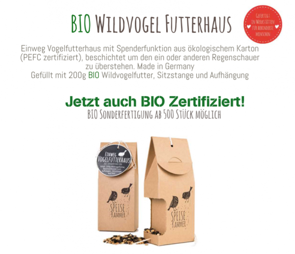 Bio Wildvogel Futterhaus, Speisekammer, Sonderanfertigung möglich, nachhaltig, Vogelfreund, aus dem Wunderle Katalog, Wunderle Shop