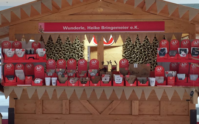 Wunderle Christmas World 2018 Messestand, Weihnachtsbude, Wunderle Produkte dekoriert, Messepräsentation