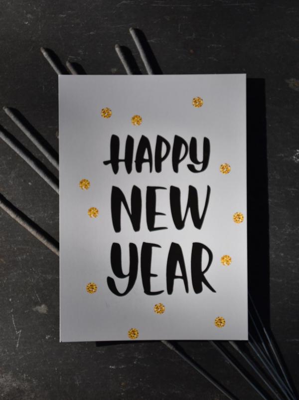Happy New Year, Postkarte, Wunderle, Wunderkerze, Kleinigkeit, Mitbringsel, Party