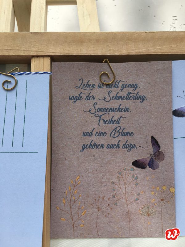 Wunderle Postkarte, Schmetterlingsgruß, Schmetterlingsgarten, Geschenk, Geschenkideen, gefertigt in Werkstätten für behinderte Menschen, Lettering, Lieblingsspruch