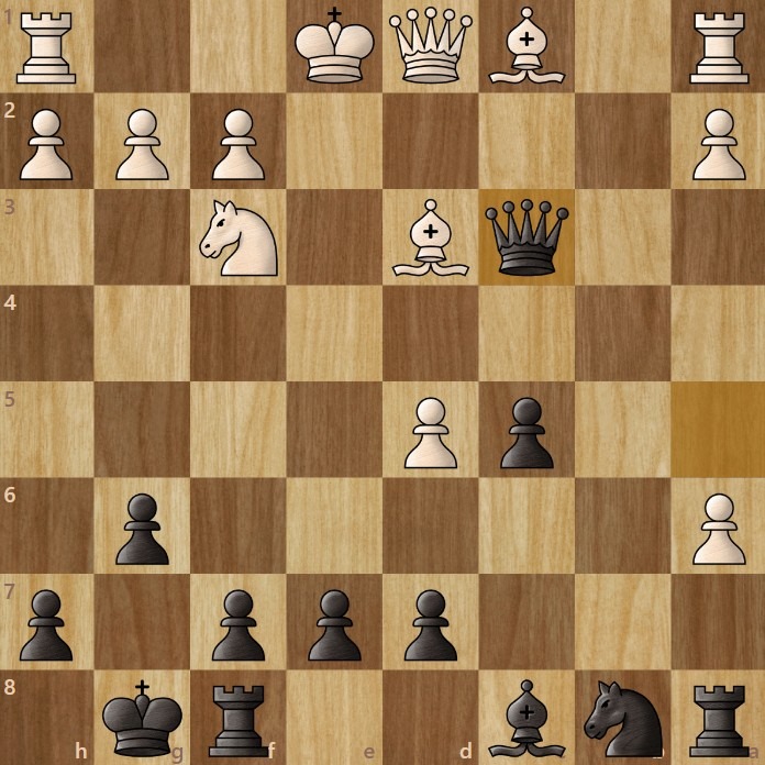 Chessboard diagram showing a Benko Gambit trap played by Magnus Carlsen.