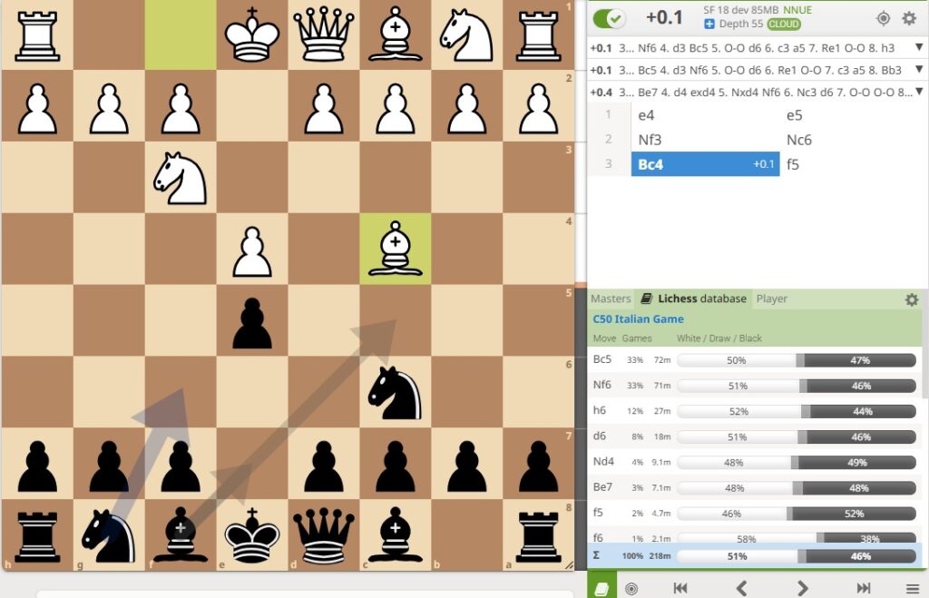 A screenshot of a computer chess analysis opening explorer.
