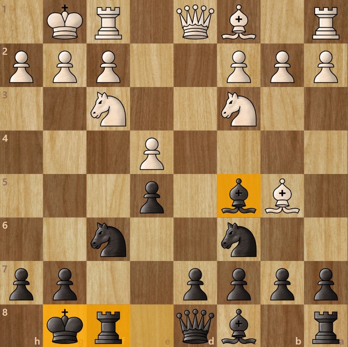 A chessboard diagram showing the Jaenisch Gambit main line.