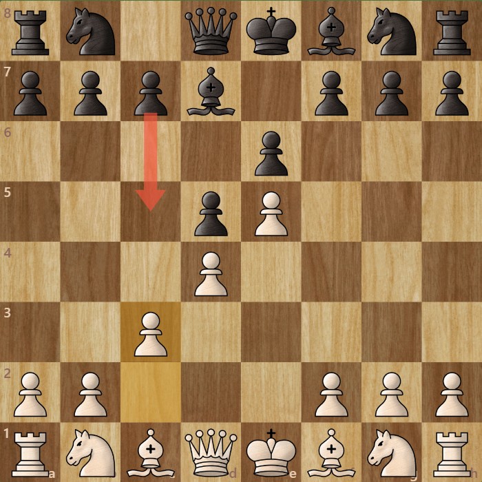 A chessboard diagram showing pawns in a game of chess principle: pawns used to control the center.