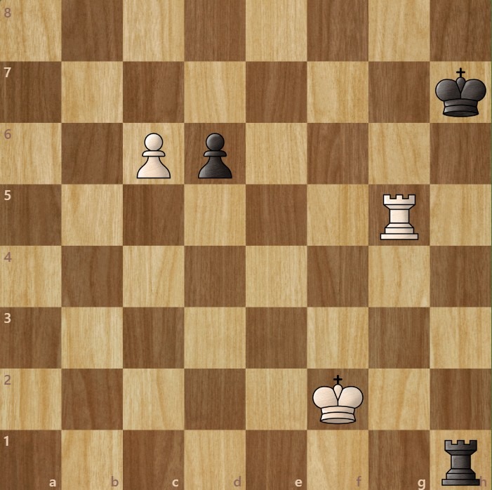 A chessboard diagram showing an endgame chess strategy - rooks behind passed pawns.