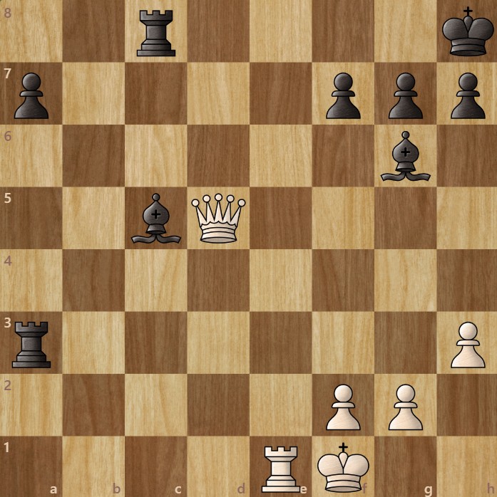 A chessboard diagram showing back rank mate tactics.