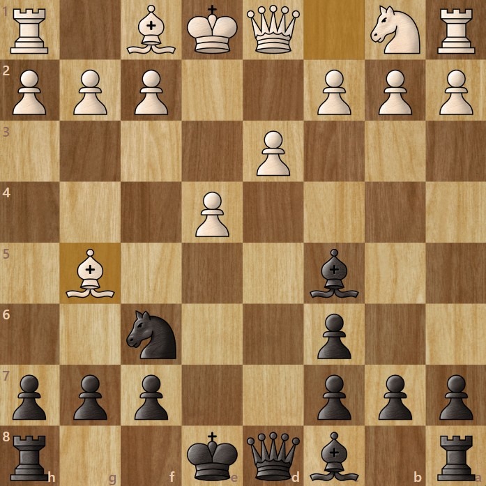 Chessboard diagram showing the Stafford Gambit trap #3.