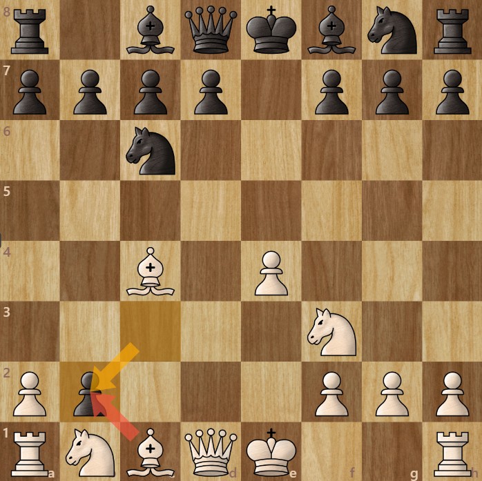 A chessboard diagram showing the Scotch Game, Goring Gambit.