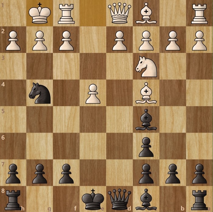 Chessboard diagram showing the Stafford Gambit trap #1