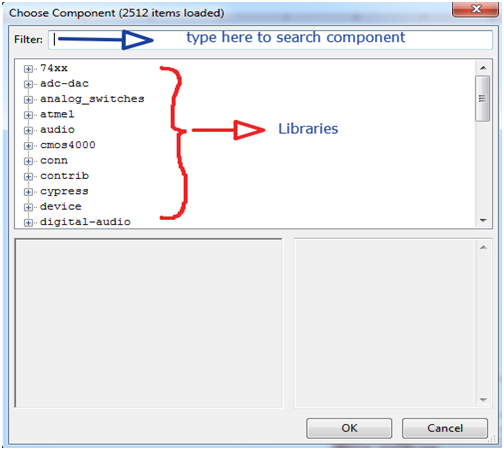Captura de tela da janela Escolher Componente no KIcad