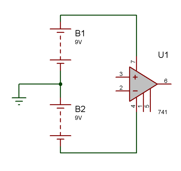 Diagrama de circuito de fonte de alimentação dupla para filtros ativos passa-alta e passa-baixa 