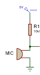 Diagrama de circuito de polarização do microfone de eletreto