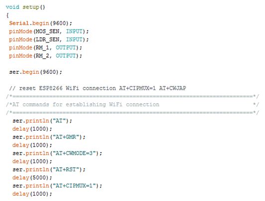 Captura de tela da função de configuração no código Arduino para sistema de monitoramento IoT Garden