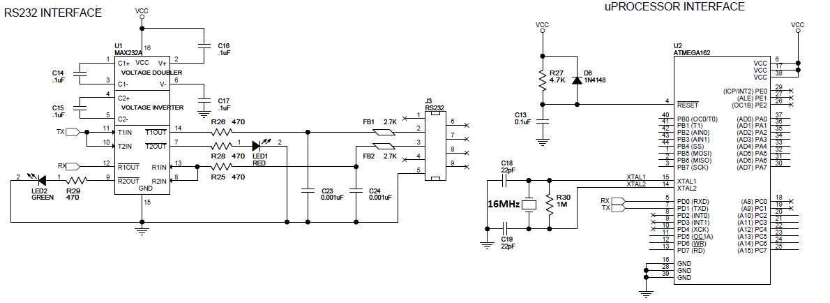 Comunicação serial Atmega162 Uart usando conversor de nível Max232