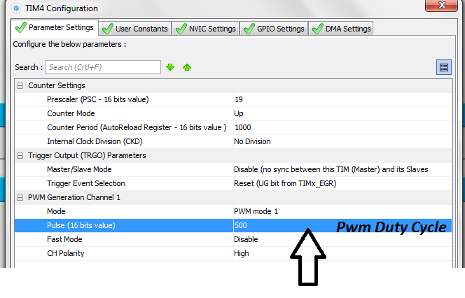 Stm32 configurando período do contador pwm e ciclo de trabalho em stm32cubemx