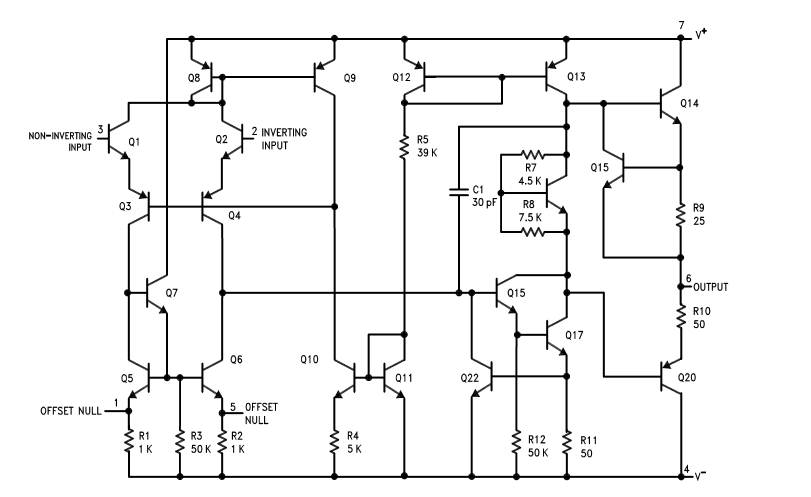 Diagrama de circuito interno do LM741 IC