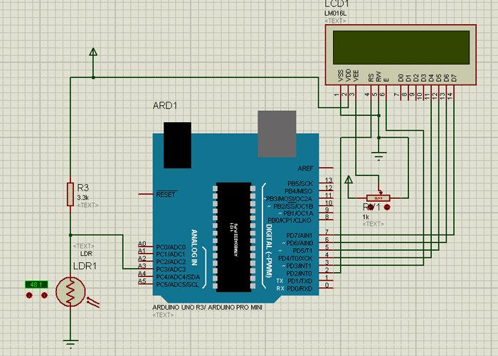 Diagrama de circuito do medidor de intensidade de luz baseado em Arduino