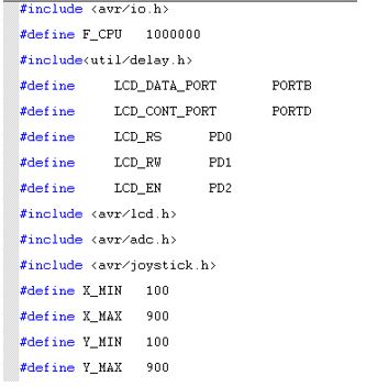 Captura de tela da inicialização no código AVR para robô sem fio controlado por joystick 