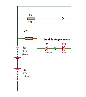 Diagrama de circuito mostrando a seção do diodo Zener do protetor de sobrecarga da bateria