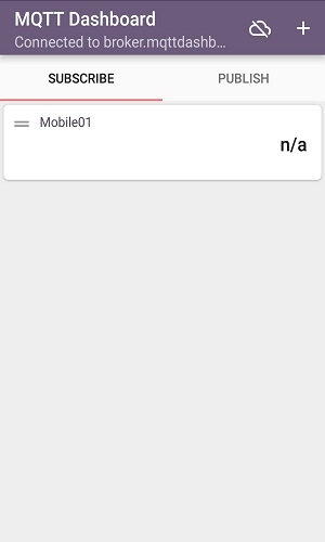 Captura de tela móvel dos tópicos de assinatura listados no painel IOT MQTT, atividade de publicação e assinatura
