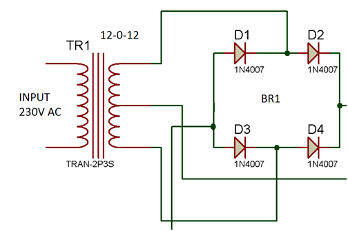 Diagrama de circuito do retificador de onda completa Diagrama de circuito do retificador de onda completa