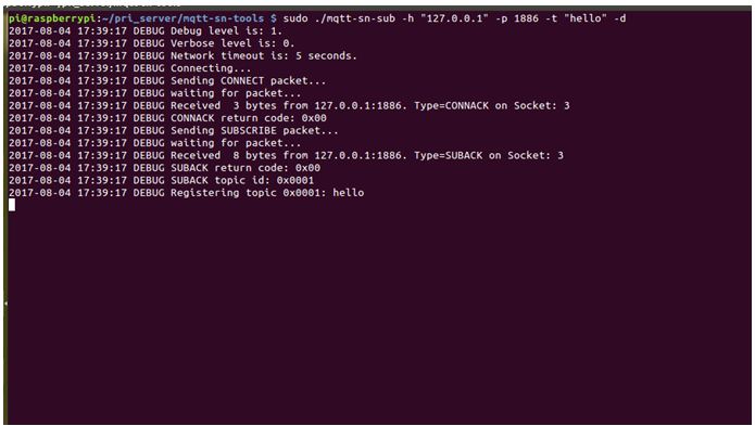 Captura de tela de tópicos de assinatura no RSMB Broker