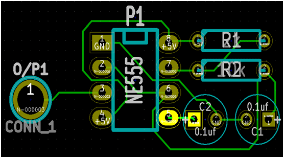 Imagem de um layout de PCB projetado no KIcad