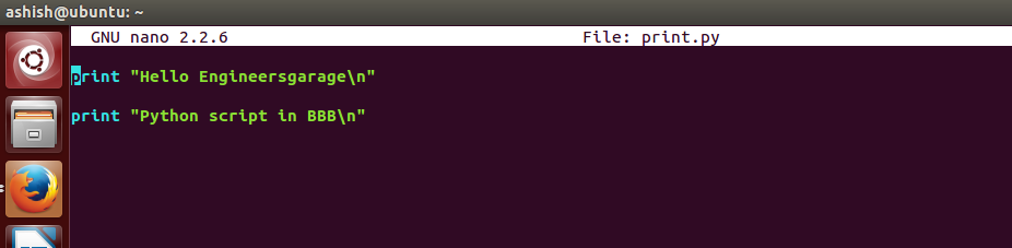 Captura de tela do script Python no Beaglebone Black