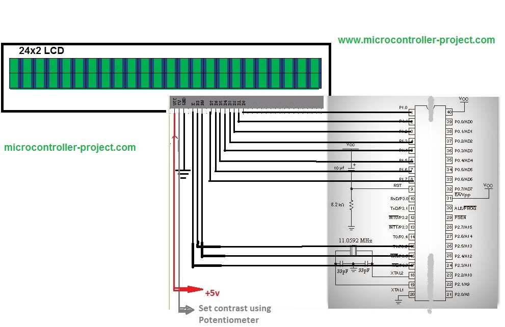 Interface lcd 24x2 com microcontrolador 8051(89c51,89c52)