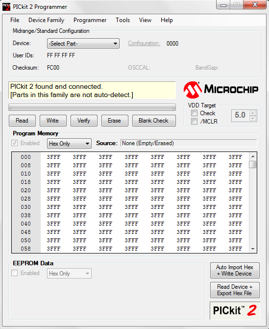 Mensagem PicKit2 encontrada e conectada no programador PICKit2