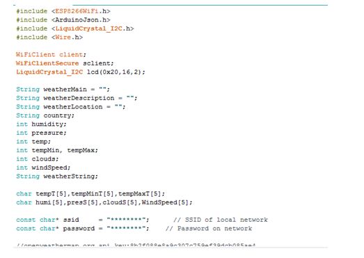 Captura de tela do código C usado para inicialização na estação meteorológica IoT baseada em modem ESP