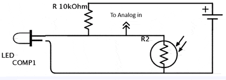 Diagrama de circuito da rede divisora ​​de tensão usada para detecção de lanterna