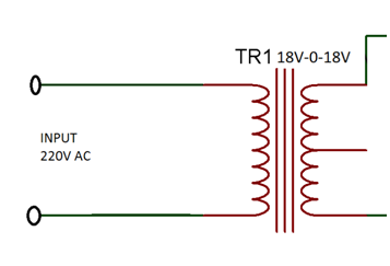 Diagrama de circuito do transformador 18-0-18V