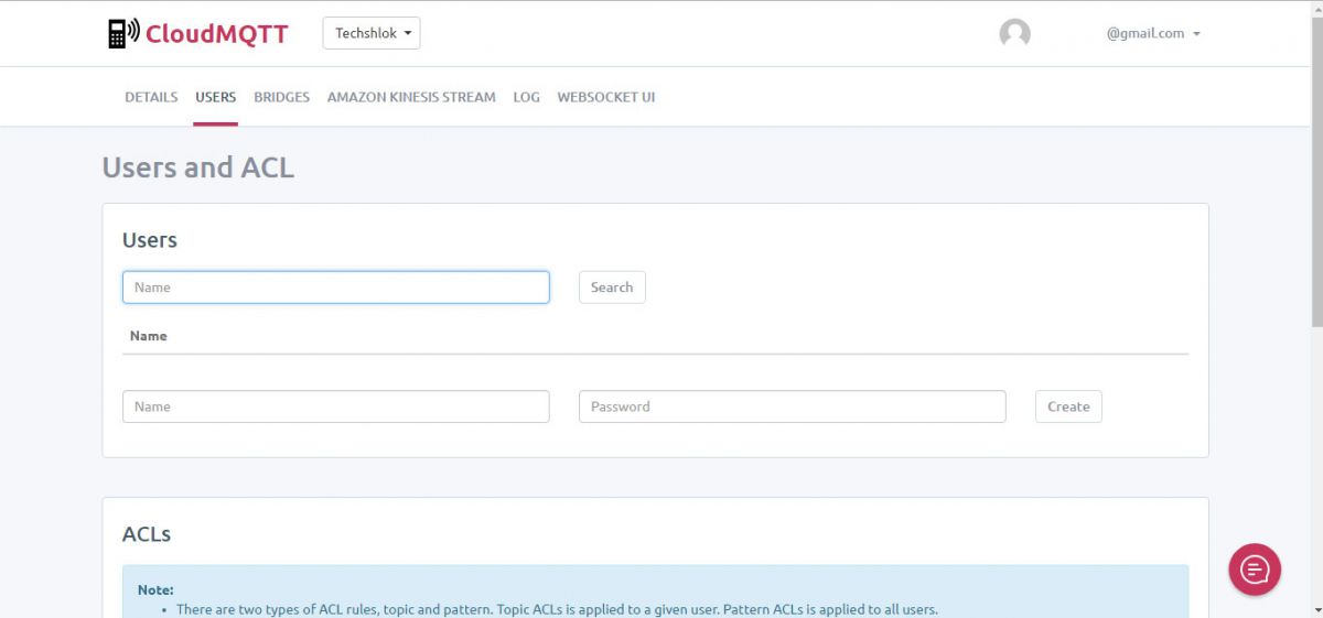 Captura de tela da criação do usuário no CloudMQTT