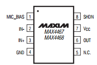 Diagrama de pinos do MAX4468 ​​IC