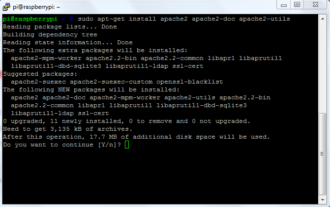 Comando de instalação do Apache no Raspberry Pi